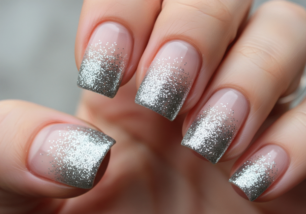 Silver glitter gradient from tips to base.