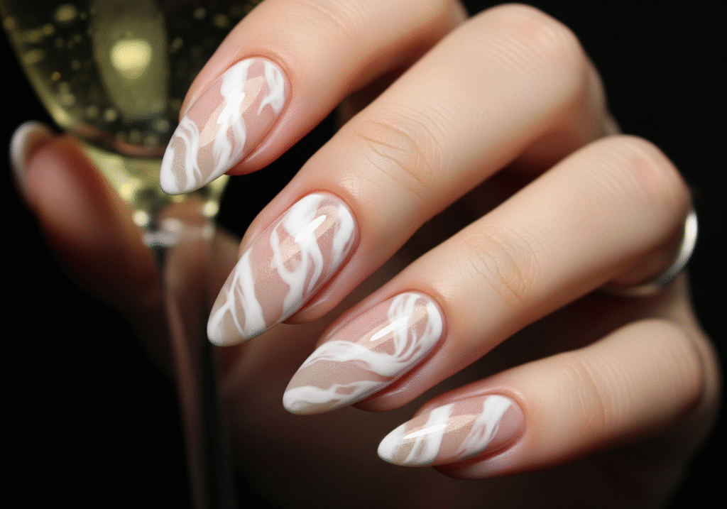 Champagne and white marble swirl effect.
